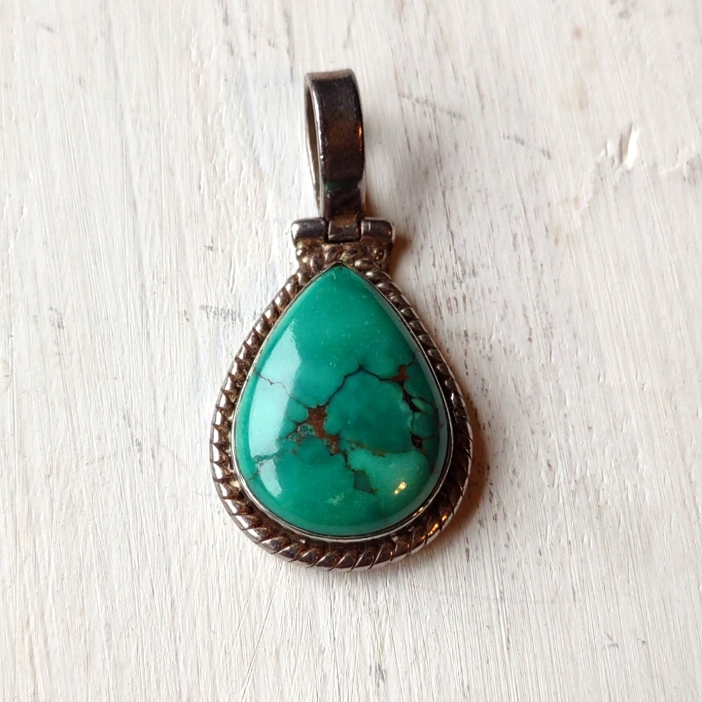 Green turquoise and sterling silver pendant